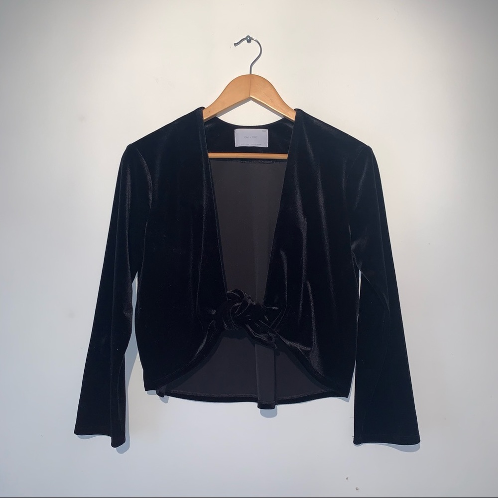 Oak + Fort velvet wrap black blouse